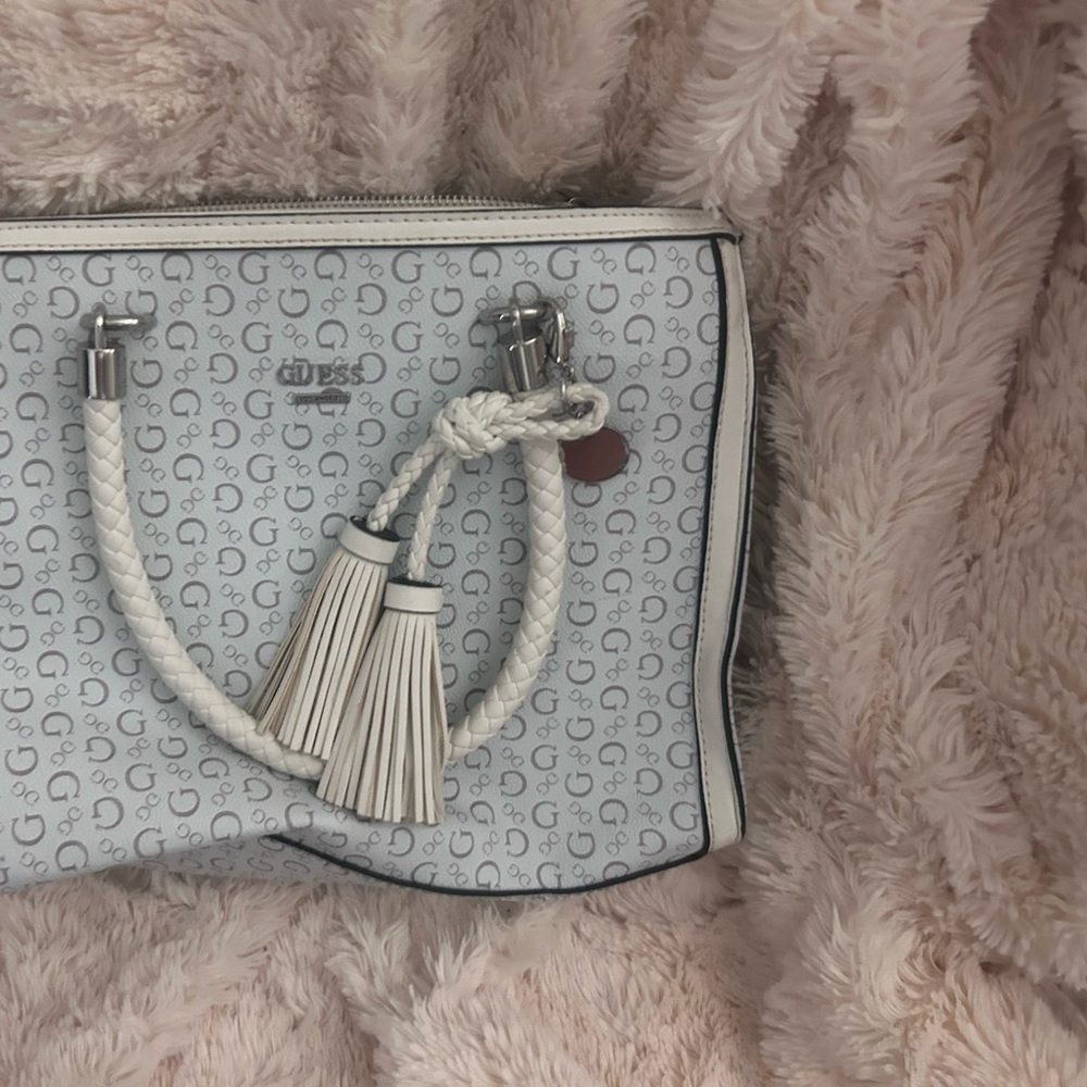 Guess Monogrammed White and Gray Tote